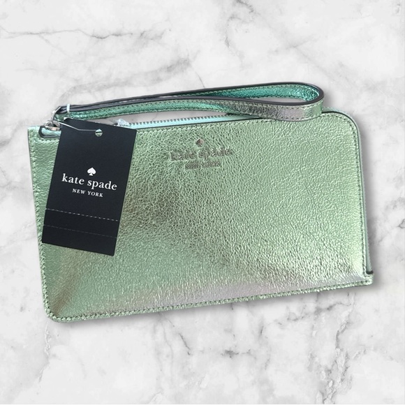 kate spade Handbags - Kate Spade Medium Lzip Metallic Seawater Leather Wristlet NWT